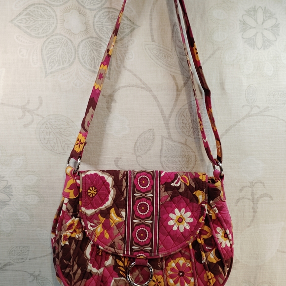 Vera Bradley Handbags - Vera Bradley Pink, Brown And Burgundy Floral Quilted Crossbody